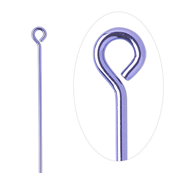 Eye pin, electro-coated brass, purple, 3 inches, 21 gauge. Sold per pkg of 10. image number 0