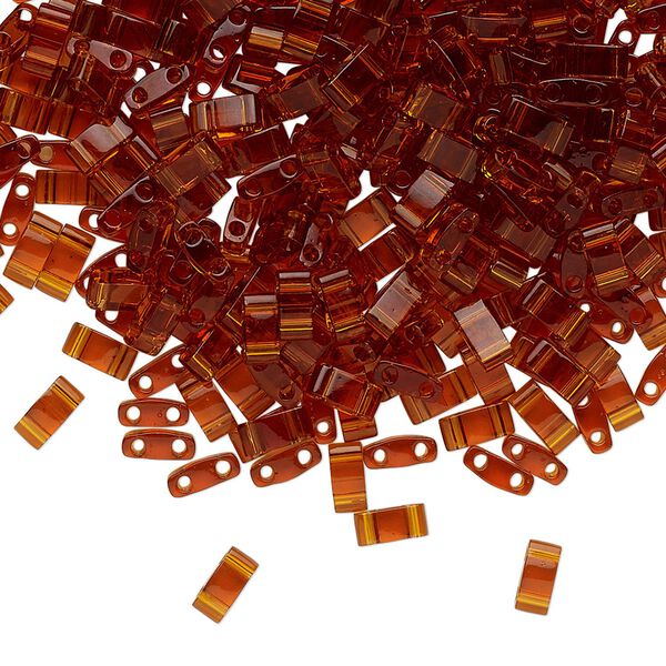 Seed bead, TILA®, glass, pkg/40g, 5x2.3mm half tila rectangle, transparent dark amber, (HTL-134). image number 0