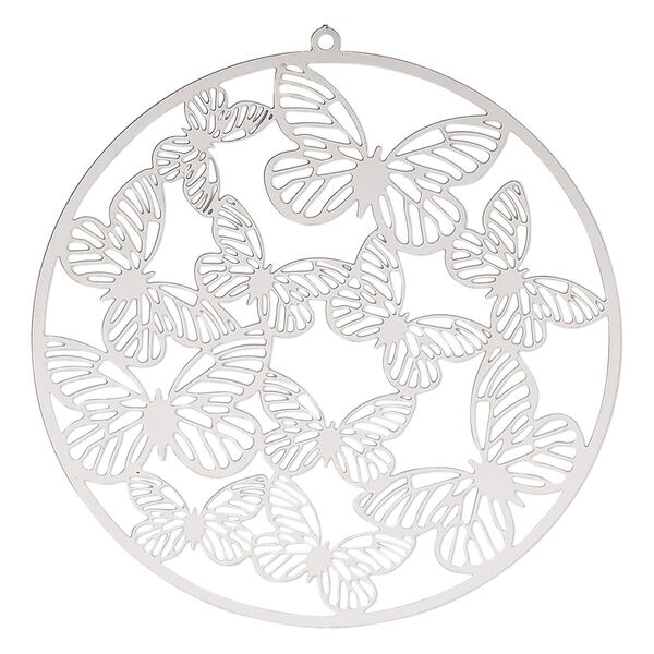 Focal, Lazer Lace™, stainless steel, 50mm double-sided round with cutout butterflies. Sold individually. image number 0