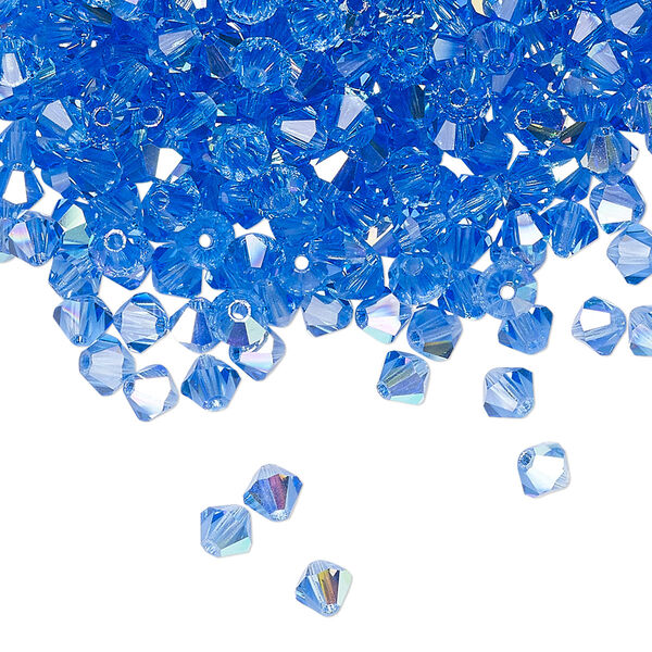 Bead 48pk sapphire AB, Preciosa Czech crystal 4mm bicone image number 0