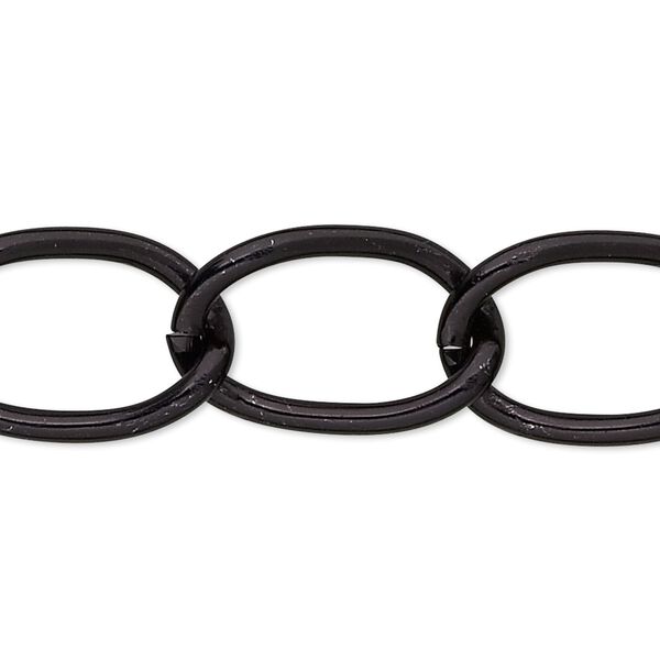Chain, anodized aluminum, black, 15mm curb. Sold per pkg of 5 feet. image number 0