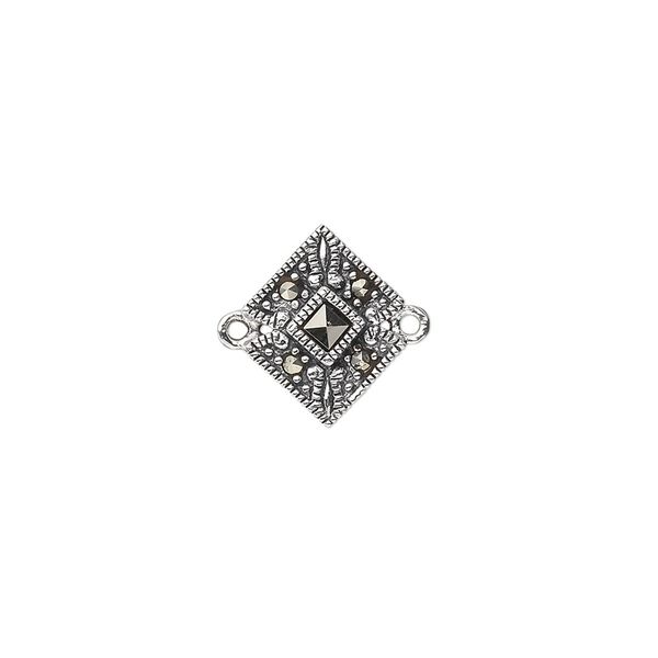 Link, sterling silver with marcasite, 14x11mm diamond. Sold individually. image number 0