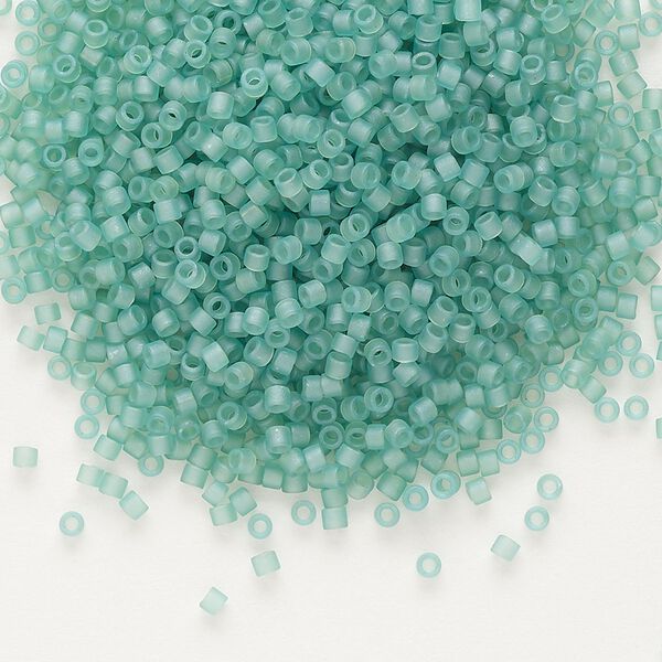 Seed bead, Delica®, glass, pkg/7.5g, #11 round, translucent matte glazed luster sea glass green (DB-0385). image number 0