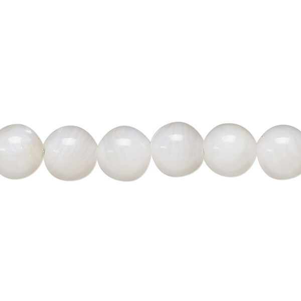 Bead, mother-of-pearl shell (bleached), white, 8mm round, Mohs hardness 3-1/2. Sold per 15-1/2" to 16" strand. image number 0