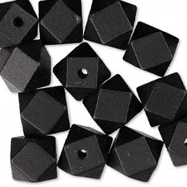 Bead, wood (dyed), black, 20x20mm hand-cut faceted cube. Sold per pkg of 25. image number 0