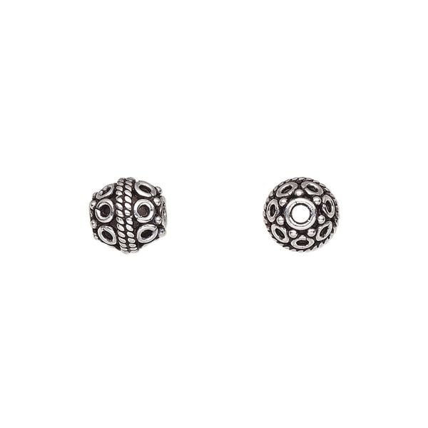 Bead, antiqued sterling silver, 8mm round with wire circle design. Sold per pkg of 4. image number 0