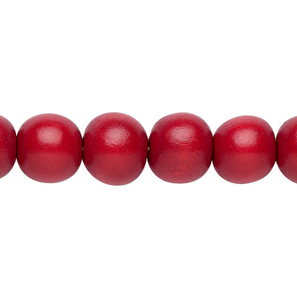 Bead, Taiwanese cheesewood (dyed / waxed), cranberry red, 9-10mm round. Sold per pkg of (2) 15-1/2" to 16" strands. image number 0