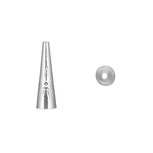 Cone, sterling silver, 19x5.5mm with flower design, 5mm inside diameter. Sold per pkg of 6. image number 0