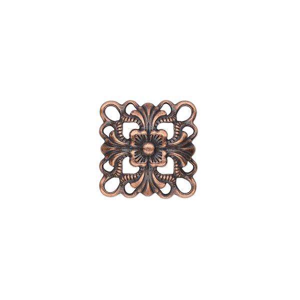 Link, antique copper-plated steel, 14x14mm single-sided domed square. Sold per pkg of 24. image number 0