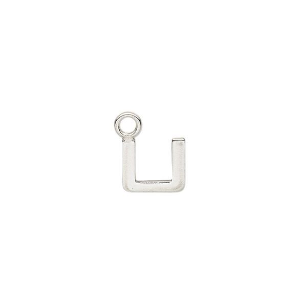 Charm, sterling silver, 8mm single-sided modern square alphabet letter U. Sold individually. image number 0