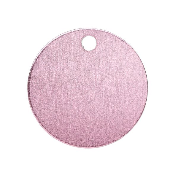Drop, anodized aluminum, pink, 25.5mm double-sided flat round blank with 3mm hole, 20 gauge. Sold per pkg of 10. image number 0