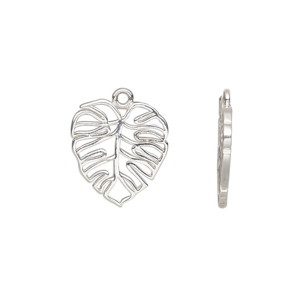 Charm Amoracast® 1pkg1 sterling silver, 13.5x12.5mm 2-sided open monstera leaf image number 0