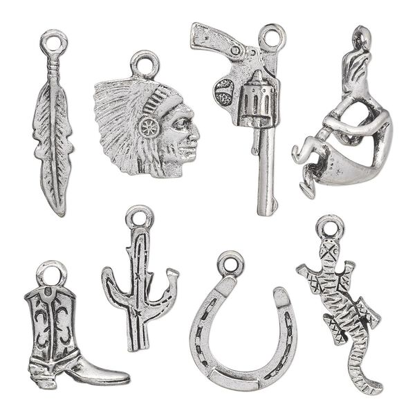 Charm set, antiqued pewter (tin-based alloy), 18x6mm-27x15mm Southwest theme. Sold per 8-piece set. image number 0