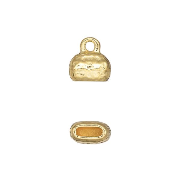 End cap, TierraCast®, "Hammertone" collection, gold-plated pewter (tin-based alloy), 10x7mm hammered cap. Sold per pkg of 20. image number 0