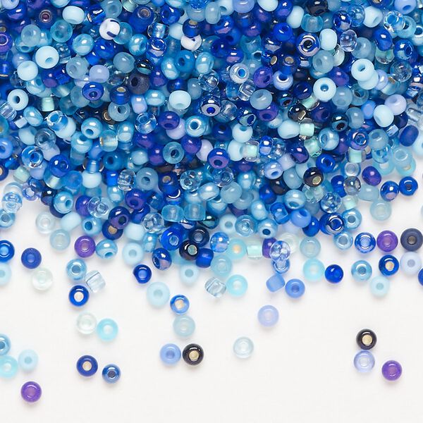 Seed bead mix, Preciosa Czech glass, pkg/50g, #11 round, opaque and translucent multi-blue. image number 0