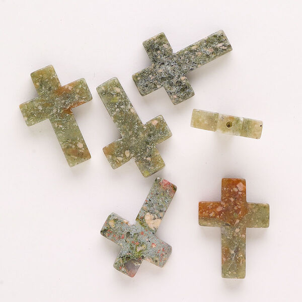 Autumn jasper 1pkg6, half-drilled cross drop natural 18x14mm-25x18mm image number 0