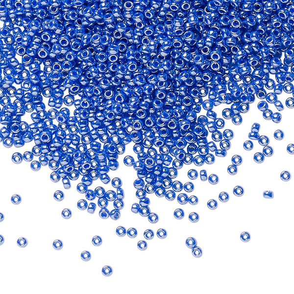 Seed bead, Miyuki, glass, pkg/35g, #15 rocaille, opaque luster cyan blue, (RR-432). image number 0