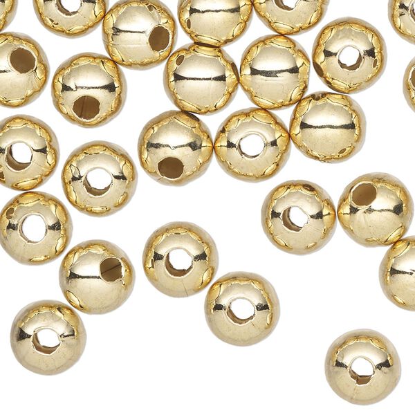 Bead, gold-finished steel, 8mm round. Sold per pkg of 500. image number 0