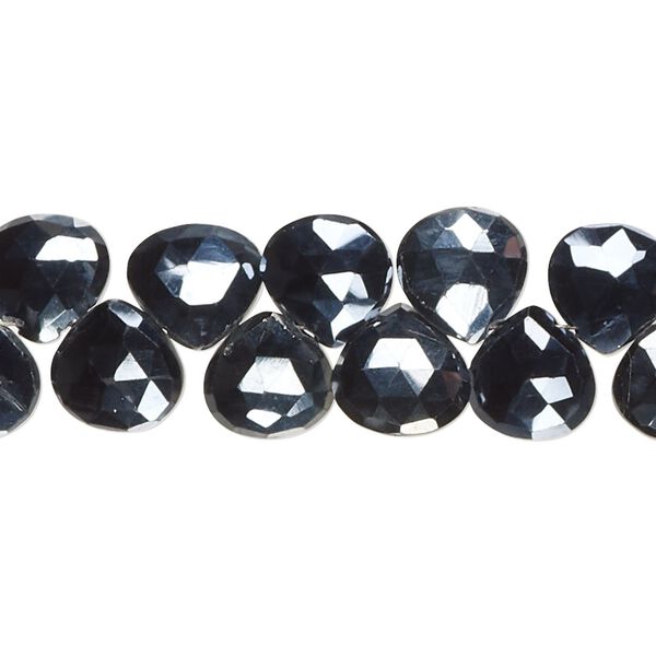 Black spinel 1pkg1, hand-cut top-drilled faceted puffed teardrop bead 8 inch 8-10mm image number 0