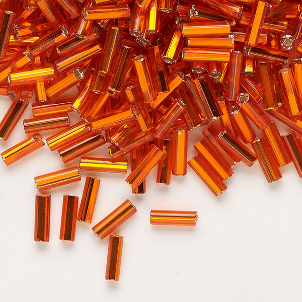 Bead, Preciosa Ornela Czech glass, bugle bead, pkg/500g, 1/4 inch, silver-lined transparent dark orange, (97030). image number 0