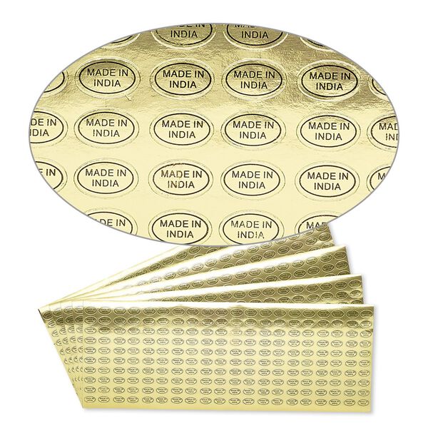 Adhesive label, paper, gold and black, 1/2 x 5/16 inch oval with "MADE IN INDIA." Sold per pkg of 1,000. image number 0
