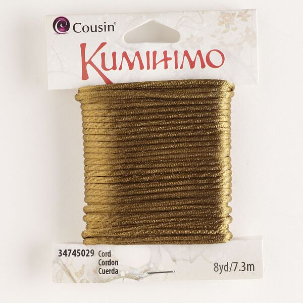 Cord, satin, golden brown, 2mm round. Sold per pkg of 8 yards. image number 0