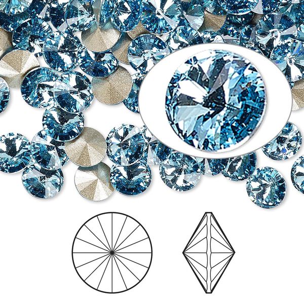 Chaton 12pk aquamarine foil back, Crystal Passions® 6.14-6.32mm rivoli SS29 1122 image number 0
