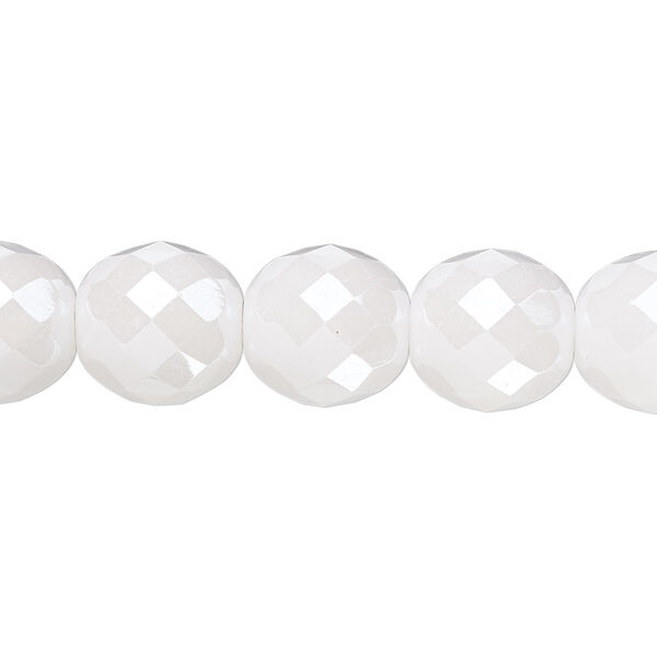 Bead, Preciosa Czech glass, fire-polished, pkg/15-1/2 to 16 inches, 12mm center-drilled faceted round, opaque alabaster snow white luster, (02010-21402). image number 0