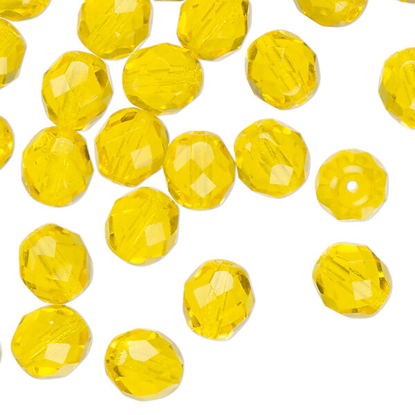 Czech fire-polished glass 1pkg50, faceted round bead transparent yellow 8mm image number 0