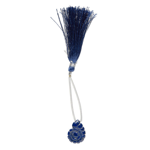 Lapis lazuli 1pkg1, hand-cut top-drilled 2-sided carved nautilus bead natural 20x15mm image number 1