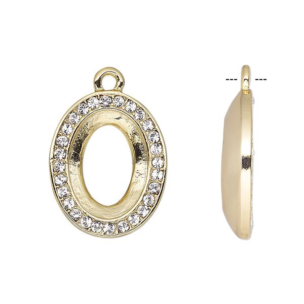 Drop, Almost Instant Jewelry®, crystals and gold-plated "pewter" (zinc-based alloy), crystal clear, 19.5x15.5mm oval with 14x10mm oval setting. Sold individually. image number 0