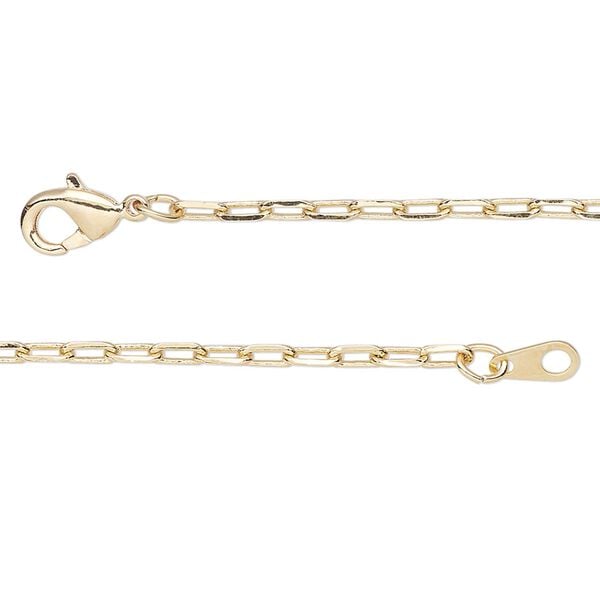 Chain, gold-finished brass, 2.3mm paperclip, 20 inches with lobster claw clasp. Sold individually. image number 0