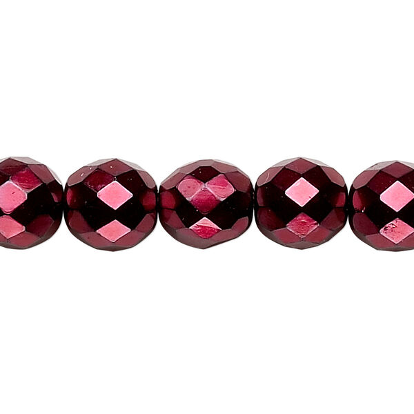 Bead, Czech fire-polished glass, opaque red carmen, 10mm faceted round. Sold per 15-1/2" to 16" strand. image number 0