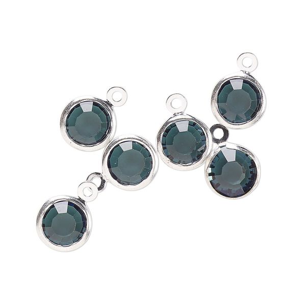 Drop, glass rhinestone and silver-finished brass, zircon blue, 8-9mm faceted round. Sold per pkg of 6. image number 0