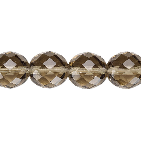 Bead, Czech fire-polished glass, pkg/15-1/2 to 16 inches, 12mm faceted round, transparent smoke, (40020). image number 0