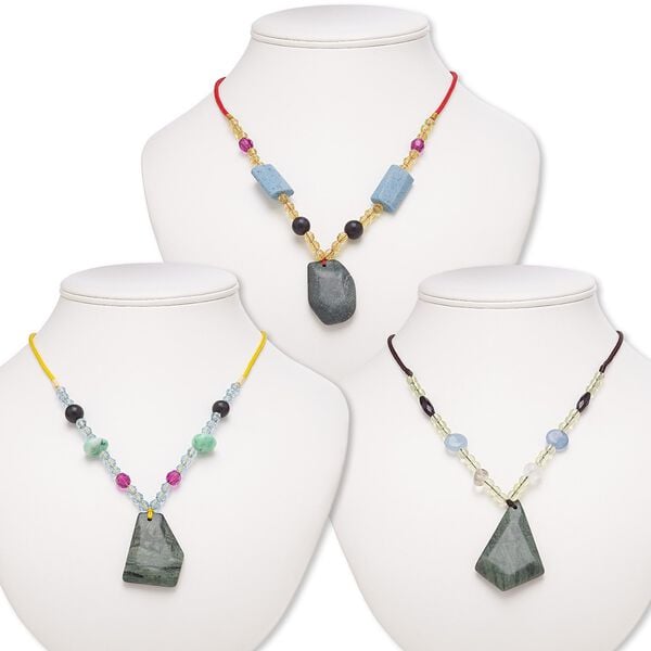 Serpentine / multi-gemstone / acrylic 1pkg3, freeform necklace continuous 20 inch mix 36x26mm-54x37mm image number 0