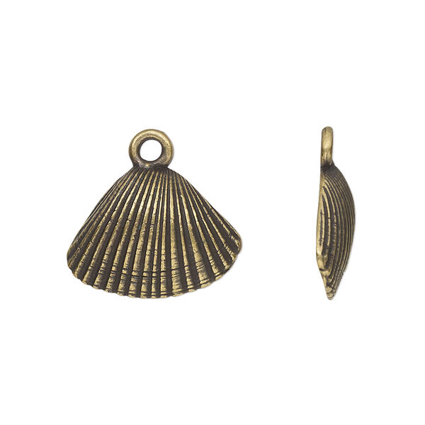 Charm, TierraCast®, antique brass-plated pewter (tin-based alloy), 18.5x14mm single-sided clam shell. Sold per pkg of 2. image number 0