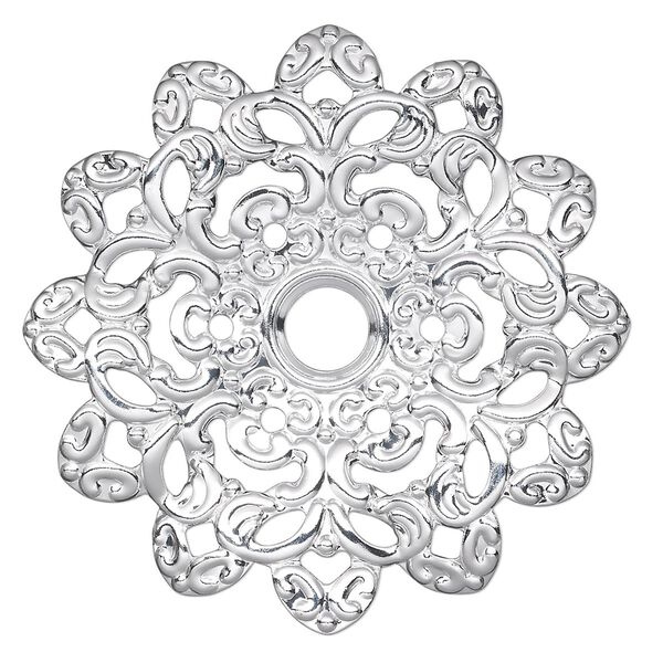 Focal, silver-plated steel, 46mm single-sided wavy flower with 6mm center hole. Sold per pkg of 6. image number 0