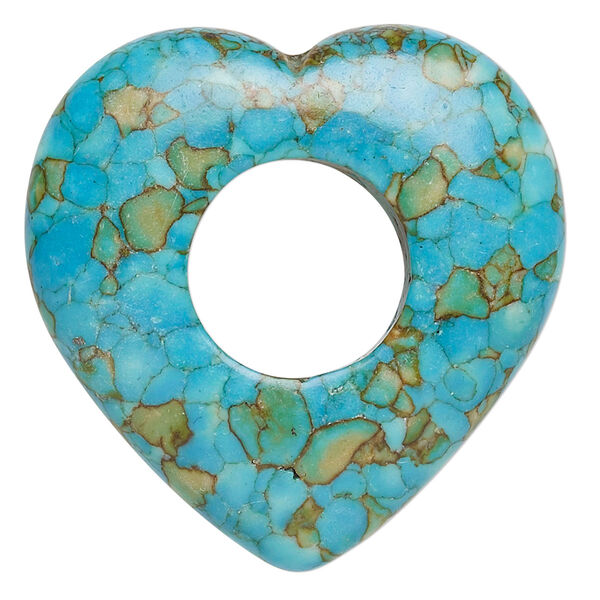 Focal, mosaic "turquoise" (magnesite) (dyed / assembled), blue, 40mm open heart, C grade, Mohs hardness 3-1/2 to 4. Sold individually. image number 0