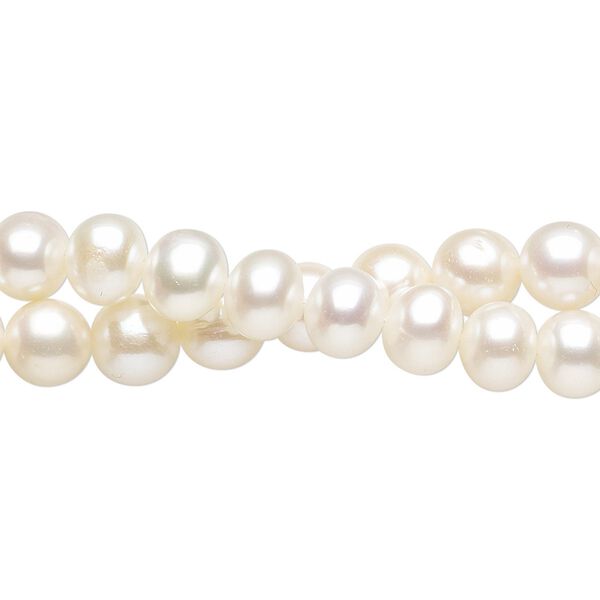 Pearl, cultured freshwater (natural / bleached), white and light peach, 5-7mm semi-round, C grade. Sold per pkg of (2) 14-inch strands. image number 0