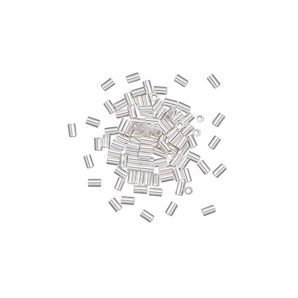 Crimp, sterling silver, 2x1.1mm micro cut tube, 0.76mm inside diameter. Sold per pkg of 100. image number 0