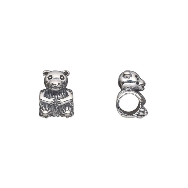 Bead, antiqued sterling silver, 11x8mm single-sided bear with 4.5-5mm hole. Sold individually. image number 0