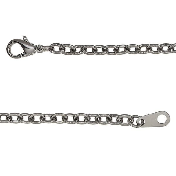 Chain, gunmetal-finished steel, 3mm textured cable, 24 inches with lobster claw clasp. Sold individually. image number 0