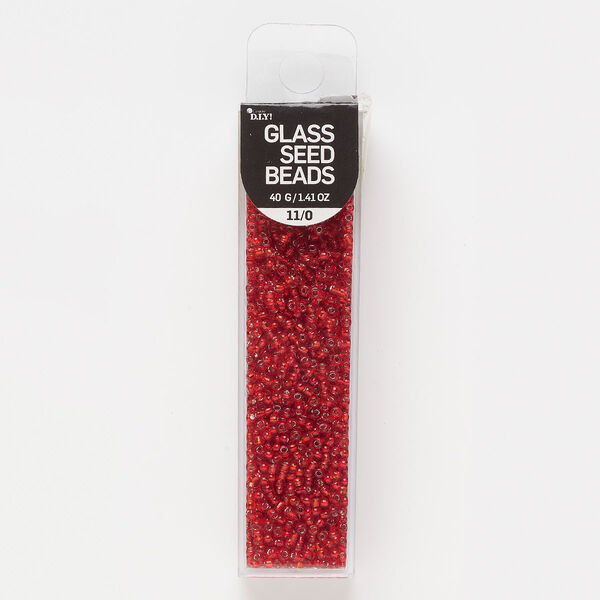 Seed bead, glass, pkg/40g, #11 round, translucent silver-lined ruby. image number 0