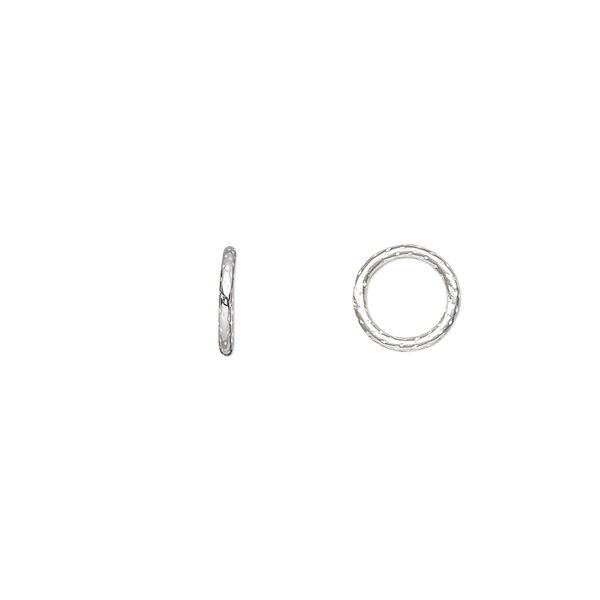 Jump ring, sterling silver, 8mm soldered textured round, 6mm inside diameter, 18 gauge. Sold per pkg of 10. image number 0