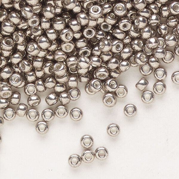 Seed bead, Miyuki, glass, pkg/50g, #8 rocaille, opaque galvanized pewter, (RR-1095). image number 0