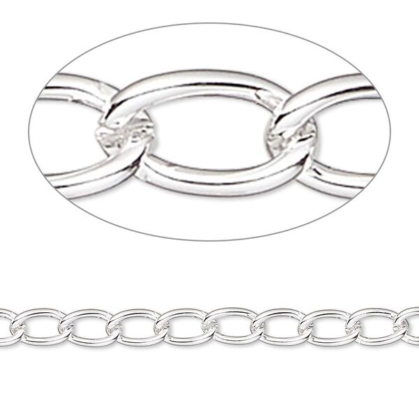 Chain, silver-plated brass, 4mm curb. Sold per 50-feet. image number 0