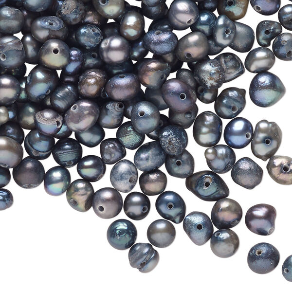 Pearl mix, cultured freshwater pearl (dyed), blue peacock and blue steel, 3-6mm semi-round and flat-sided rice, D Grade. Sold per 1-ounce pkg, approximately 270 beads. image number 0