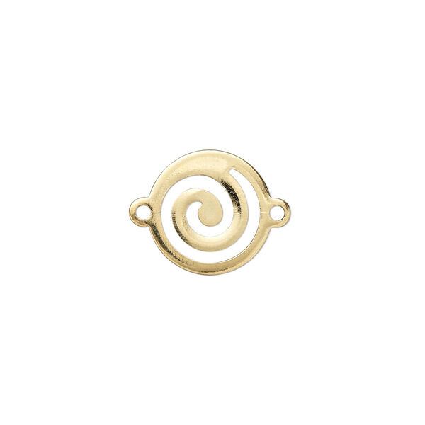 Link, gold-plated brass, 13mm swirl round. Sold per pkg of 100. image number 0