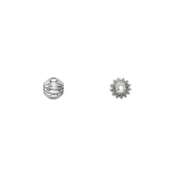 Bead, silver-plated brass, 5mm fluted round. Sold per pkg of 20. image number 0